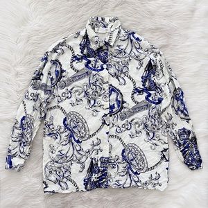 Vintage 90s Y2K Jones New York Nautical Marine Boat Print Preppy Button Up Shirt
